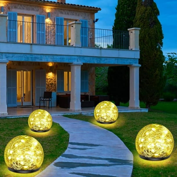 Luces solares de jardín Keevvon, paquete de 4, 120 LED, blanco cálido