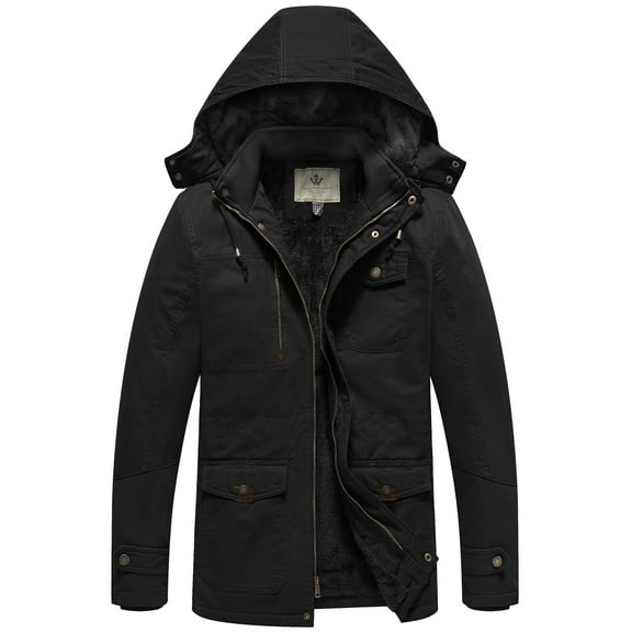 WenVen Men's Winter Fleece Military Coats Parka Jackets Outerwear Black 2XL
