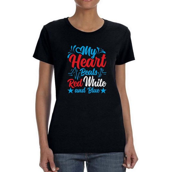My Heart Beats Red White Blue T-Shirt Women -Image by Shutterstock, Female Large