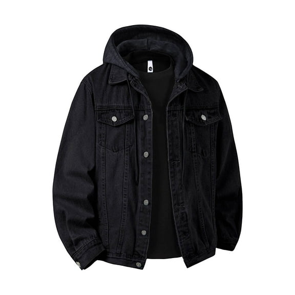 LNWUY Mens Solid Color Long Sleeved Denim Jacket Single Breasted Loose Couple Style Outerwear Vintage Long Sleeves Coat Black XXXXL