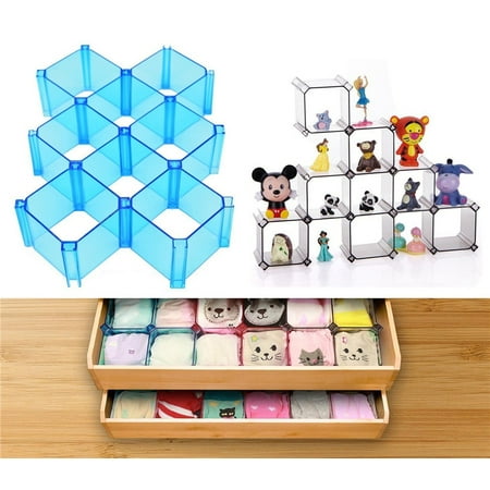 Bee Craft - 6-Piece Honeycomb Drawer Organizer, Household Partition Bee Style Underwear Socks Bras Ties Belts Scarves, Toy Doll Crafts Display Stand Can be Spliced Freely,Blue