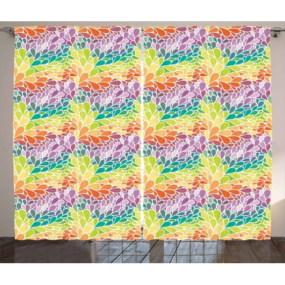 Ambesonne Colorful Curtains 2 Panel Set, Doodle Lively Leaves, 108" x 63", Multicolor