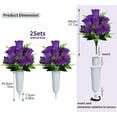 thumbnail image 2 of Artificial Cemetery Flowers,Artificial Rose Flowers with Vase,Memorial Flowers Bouquet for Cemetery,Outdoor Grave Headstones Decoration (Purple), 2 of 5