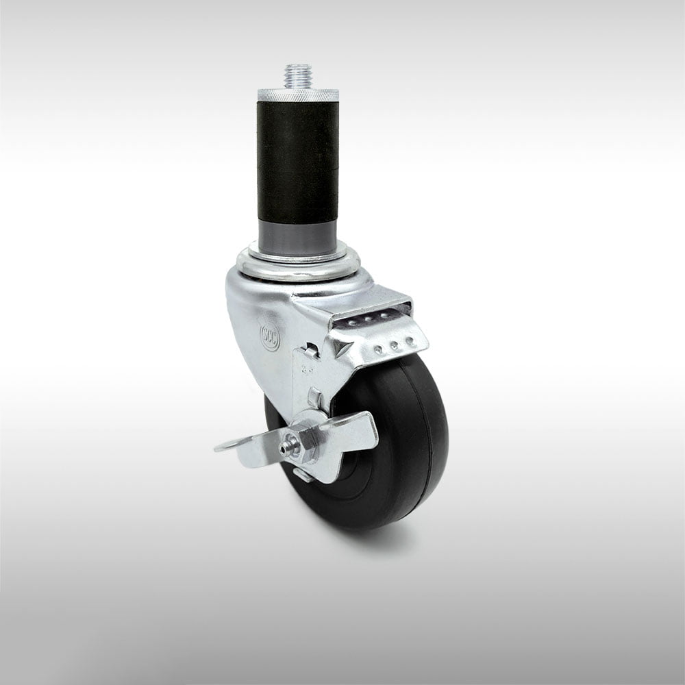 300 lbs Capacity/Caster 6 X 1.25 Black Wheel and 3/8 Stem Service Caster Brand Thermoplastic Rubber Swivel Threaded Stem Caster