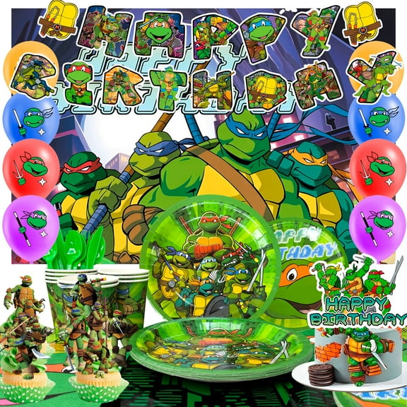 Ninja Turtles Party Decorations & Ninja Turtles Party Tableware Sets - Ninja Turtles Decorations Banners Balloons Backdrop Napkins Tablecloth etc. Ninja Turtles Birthday Party Supplies