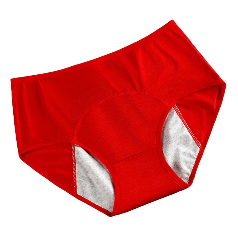 BIZIZA Comfort Seamless Menstrual Period Underwear for Women Briefs High  Waist Breathable Soft Panties Red L 