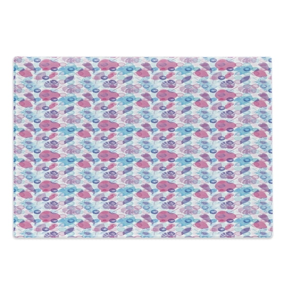 Blue and Pink Cutting Board, Summer Pattern with Leaves on Bubble Rounds in Vibrant Colors, Decorative Tempered Glass Cutting and Serving Board, in 3 Sizes, by Ambesonne