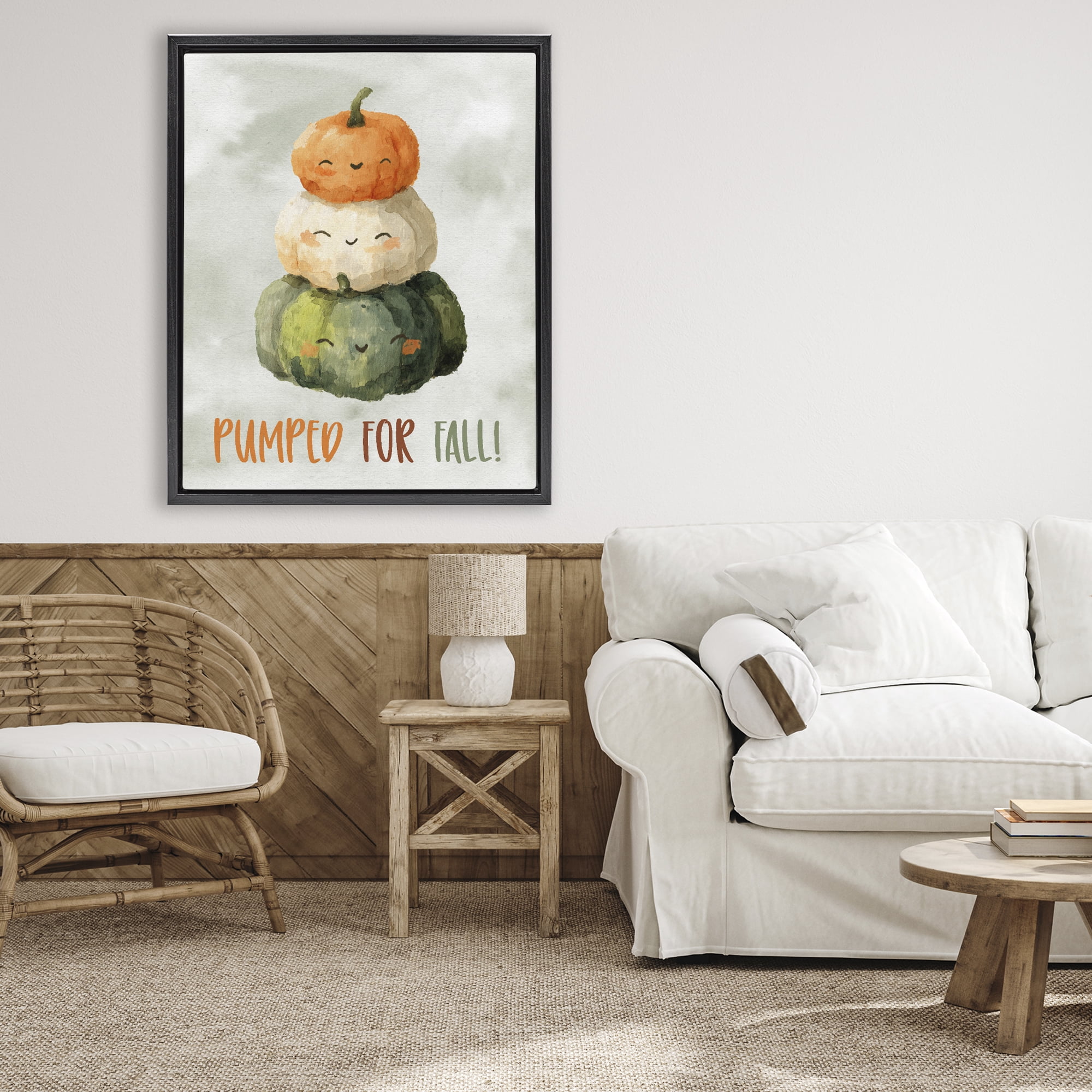 Stupell Industries Smiling Pumpkins Pumped For Fall Black Framed Floater Canvas Wall Art, design by Ziwei Li