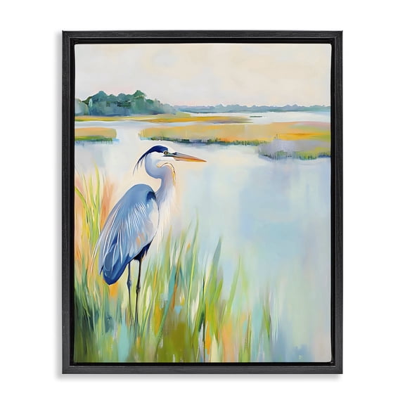 Stupell Industries Rustic Lodge Heron Perched in the Grass Black Floating Frame Canvas Art, 17 x 21, by Creative Studio