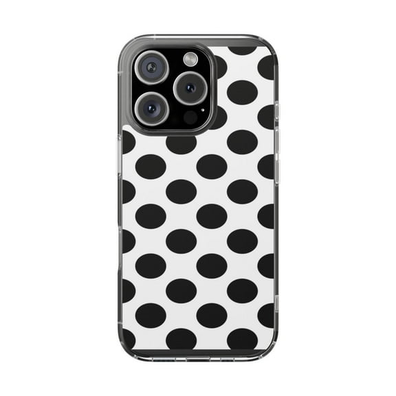 Clear Hybrid Shockproof Case for Apple iPhone 16 PRO - Chic Black and White Polka Dots