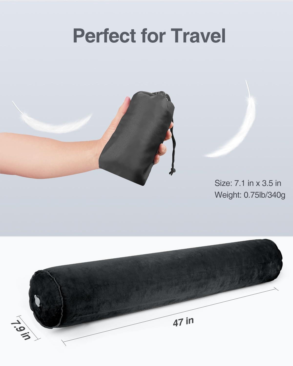 Inflatable Body Pillow For Adults  Travel Pillows Side Sleeper 47inch Long Round Bolster Bed Cylinder Hugging Sleeping Etc.