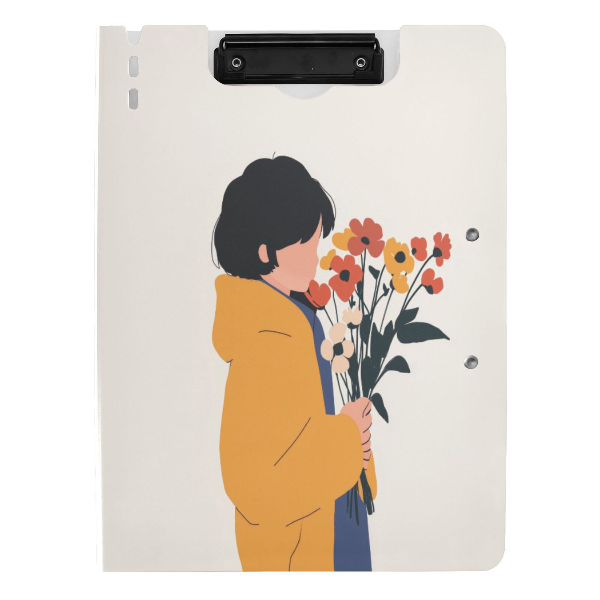 FORMRS A4 Clipboard Folder with Pen Holder Horizontal Foldable School Office Binder, Cartoon Flowers