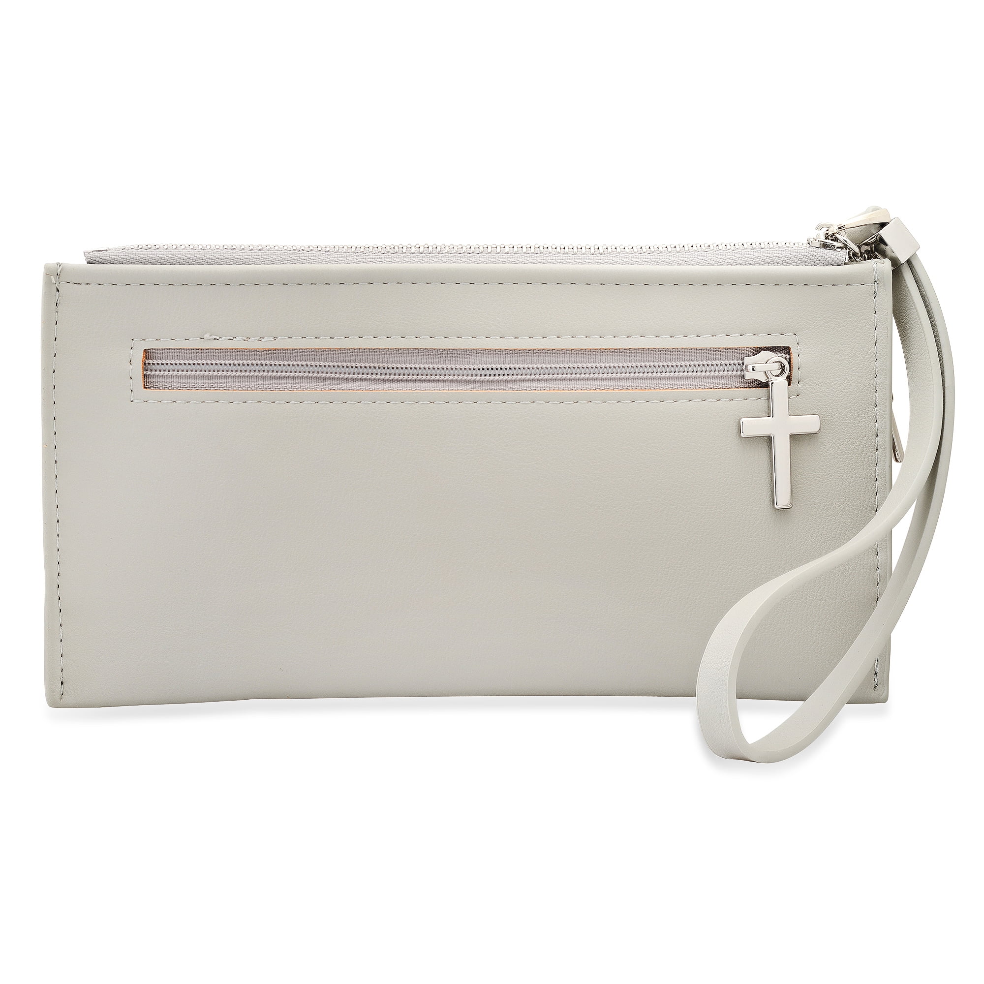 Ladies Cream Lord's Prayer Wristlet with Stainless Steel Cross Charm & Leather Tassel