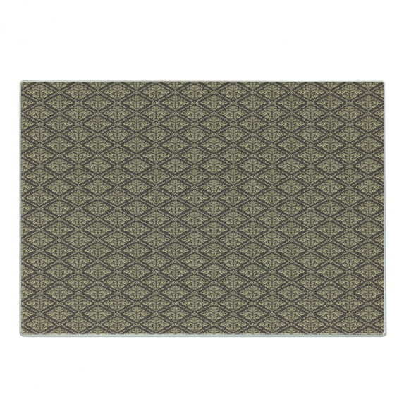Oriental Cutting Board, Classical Pattern with Damask Ornaments Antique Flourish Curly Leaves Pattern, Decorative Tempered Glass Cutting and Serving Board, Small Size, Taupe and Beige, by Ambesonne