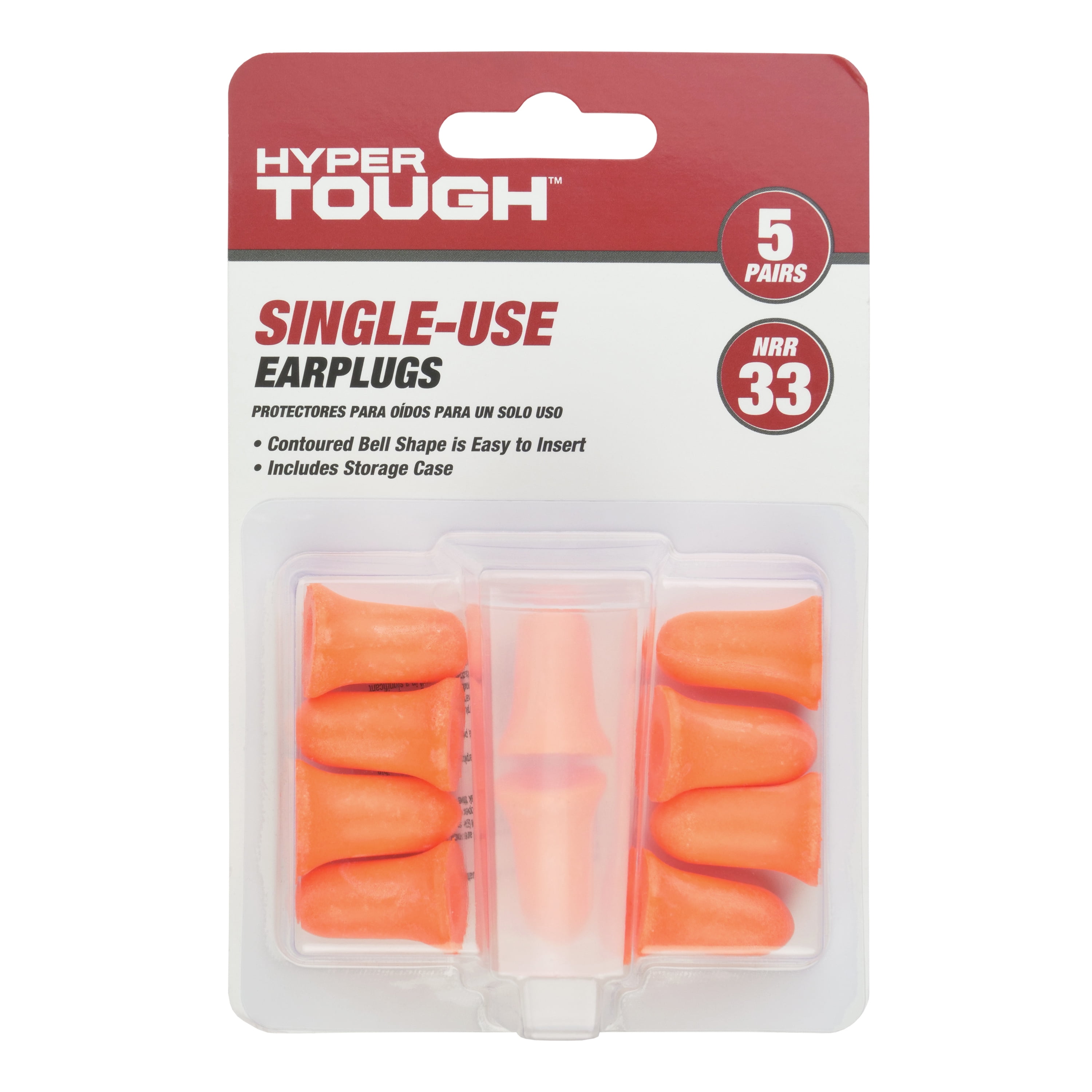 Hyper Tough Single-Use Foam Earplugs - 5 Pair Pack with Case