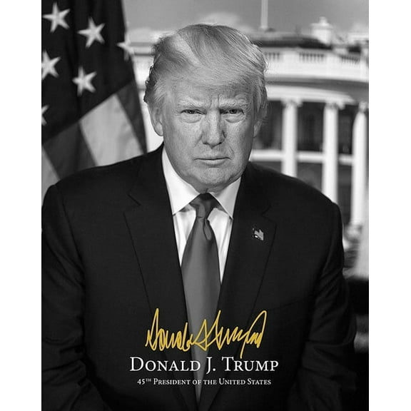 President Donald Trump Portrait B&W With Signature - Style A - 12x18 Inch Laminated Poster - Stunning Detail and Bold Colors