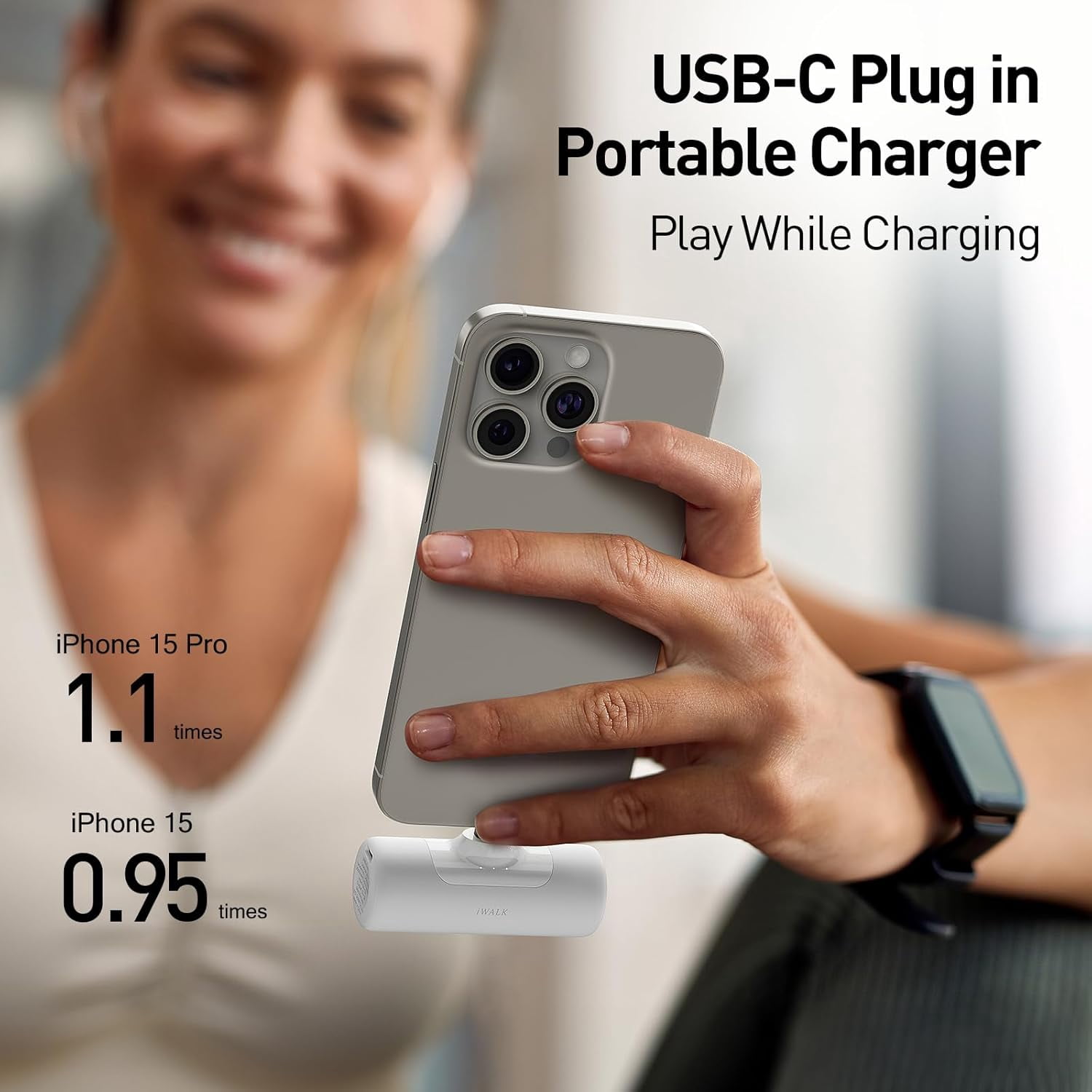 4,500mAh Portable Charger for iPhone 15/16/17, Power Bank with Build-in USB C Connector, Battery Pack Phone Charger for iPhone Series, Samsung S22/23/24 Series and Android, White