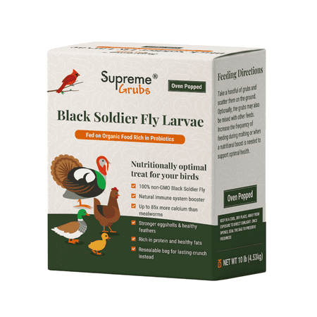 Supreme Grubs Dried Black Soldier Fly Larvae Chicken Treats 10LB – High Calcium, Protein-Rich, All-Natural Poultry Feed Supplement