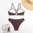 thumbnail image 4 of Swimming Suits for Women Summer Beach Solid Color Backless Bikini Split Set Coffee Women Bathing Suits S, 4 of 7