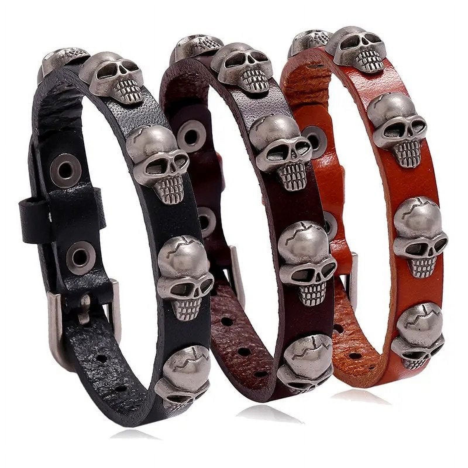 Marshal Punk Skull Leather Bracelet Hip Hop Jewelry for Men