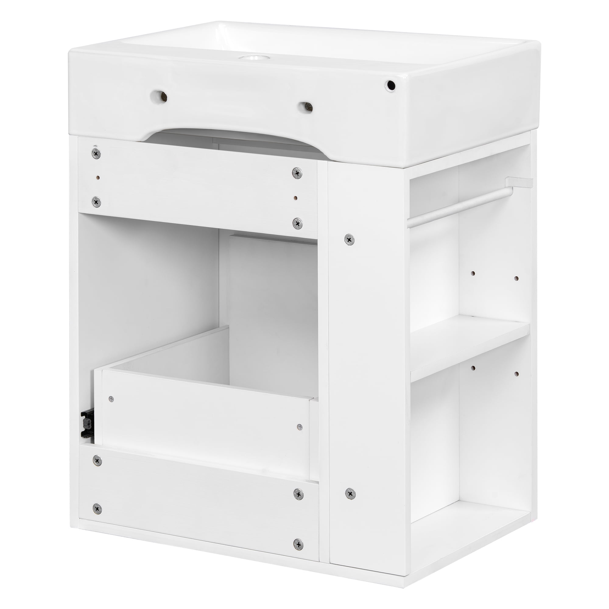 Aukfa 20"Wall-Mounted Bathroom Vanity with Ceramic Sink, Space-Saving Floating Bathroom Vanity,Large Drawer, Side Storage Shelf,White