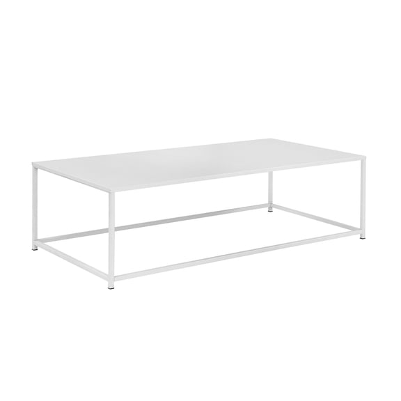 Benjara Eme 48" Coffee Table- Rectangular Tabletop- Modern White Metal Frame