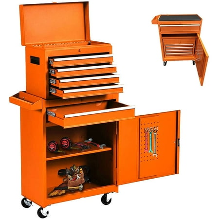 

5-Drawer Tool Chest Detachable Rolling Tool Storage Box Large Tool Chest with Sliding Drawers Garage Tool Box with Wheels 2 in 1 Multi-Purpose Tool Organizer for Home (Orange)