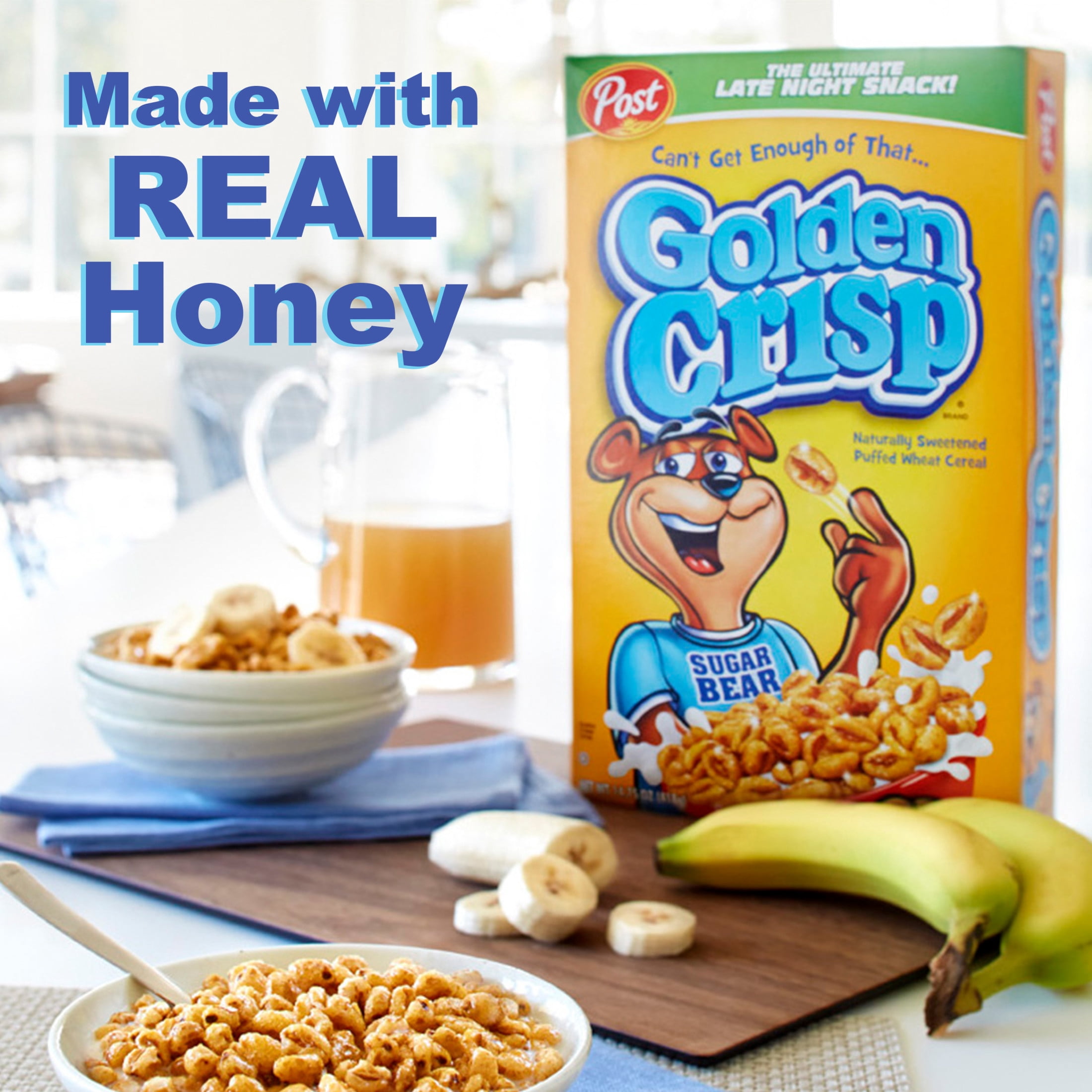 (4 pack) Golden Crisp Puffed Wheat Cereal, Breakfast cereal, Crunchy 24 oz Box