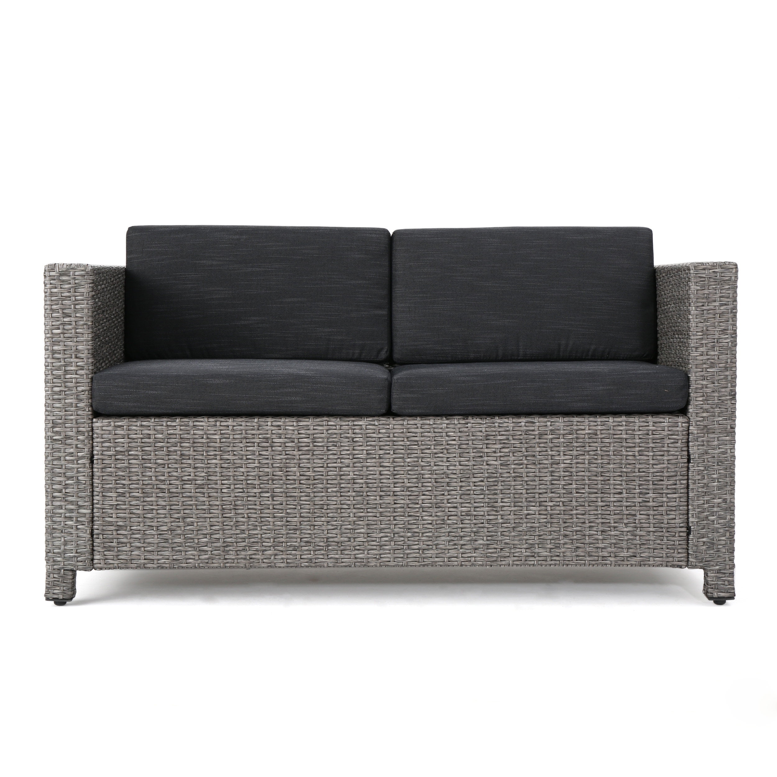 Outdoor Sofa Set 4 Piece, Patio Furniture Set, Wicker Sofa Set with Loveseat 2 Chairs Table, All-Weather PE Rattan and Water-Resistant Cushions, Modern Outdoor Seating, Black