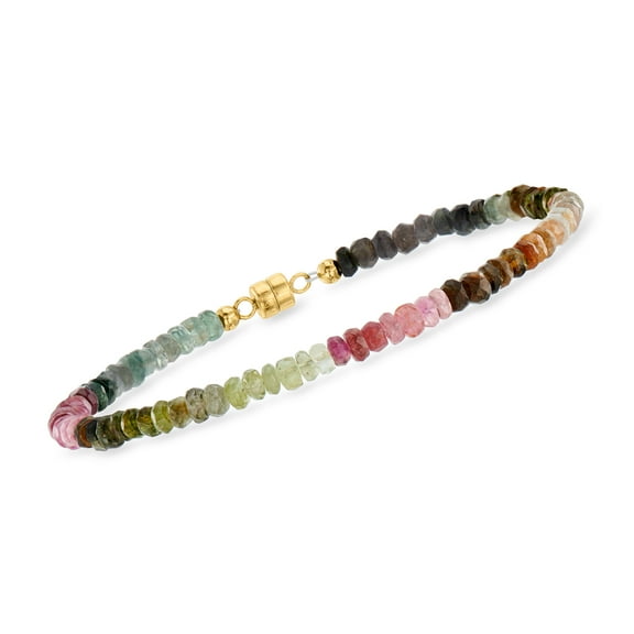 Ross-Simons 20.00 ct. t.w. Multicolored Tourmaline Bead Bracelet With 14kt Yellow Gold Magnetic Clasp, Women's, Adult