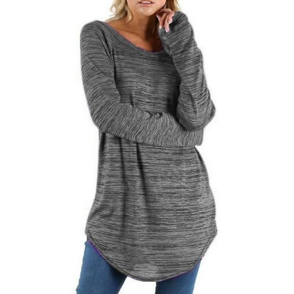 AOOCHASLIY Women Fall Tops Women's Solid Long Slim Round Neck Long Sleeve T-shirt Tops