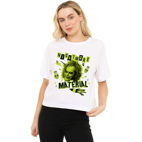 Beetlejuice Beetlejuice Nightmare Material Women's Boxy Cropped T-Shirt Casual Graphic Tee