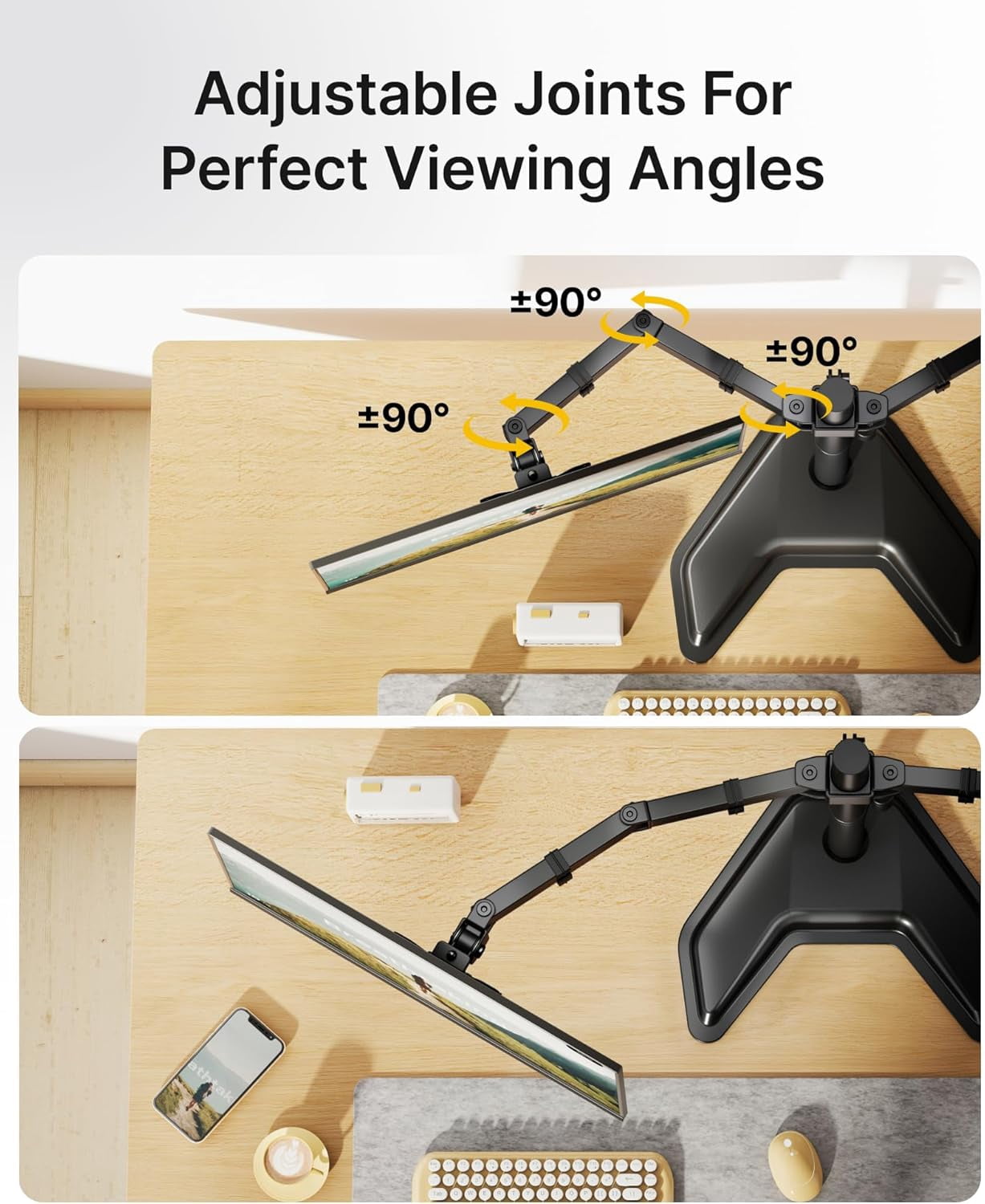 monTEK Freestanding Dual Monitor Stand for 17"–32" Screens, Heavy Duty Monitor Mount with Solid V-Shaped Base, Holds up to 22 lb per Arm, Fully Adjustable VESA 75/100mm Desk Stand, Matte Black