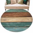 thumbnail image 2 of Round Area Rug 5 Ft, Teal Turquoise Wooden Washable Non-Slip Circle Carpet for Living Room/Bedroom, Rustic Retro Farmhouse Western Country Low-Profile Runner Mats Collection Rugs for Indoor, 2 of 7