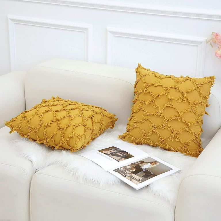 Wekity Mustard Yellow Decorative Pillow Covers 20 x 20 Inch Pack of 2 Boho Throw Pillow Covers for Sofa and Couch 100 Cotton Walmart