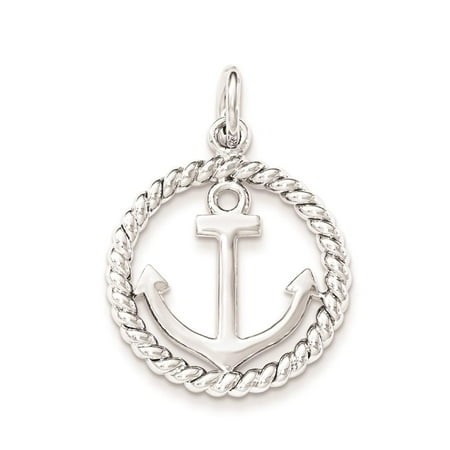 925 Sterling Silver Anchor Polished Textured Charm Pendant