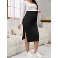 thumbnail image 2 of DARING DIVA Women's Maternity Skirt Ribbed Stretchy Elastic Waist Over Belly S Black, 2 of 7
