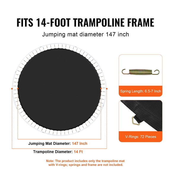 Replacement Trampoline Mat, Jumping Mat Fits 14ft Frame, Universal Jumping Mat for 14ft Round Trampoline, Reinforce UV-Resistant Mat with Spring Tool