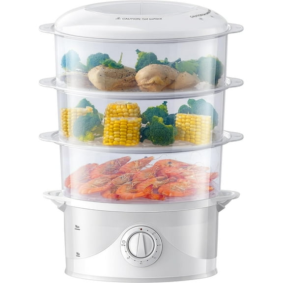 3 Tier Electric Food Steamer for Cooking, 800W Vegetable Steamer for Fast Simultaneous Cooking, Dishwasher Safe, Boil Dry Protection, 60-Minute Timer, BPA-Free, 9.6 QT