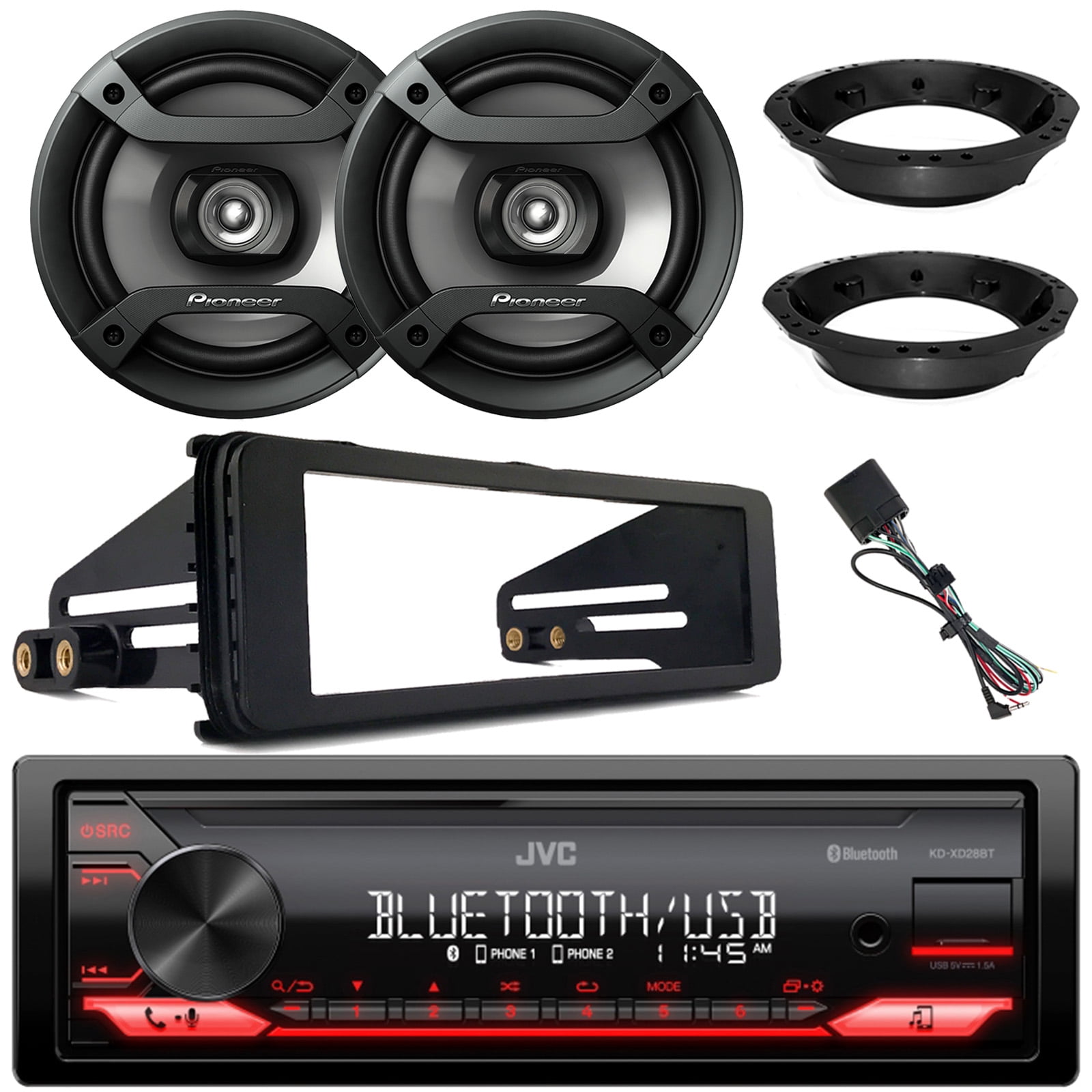 JVC KDXD28BT Single DIN AM/FM Radio Stereo USB AUX Bluetooth Digital