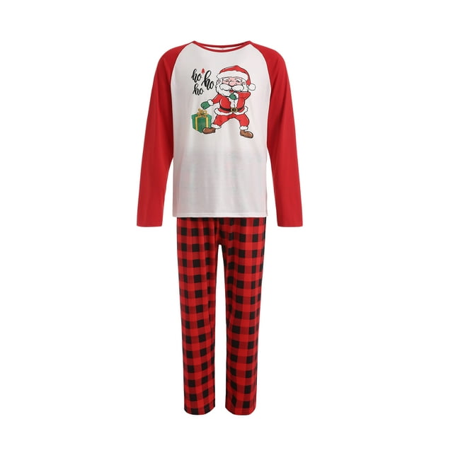 FAROOT Christmas Family Pajamas Set Santa Plaid Print Tops+Trouser/Romper