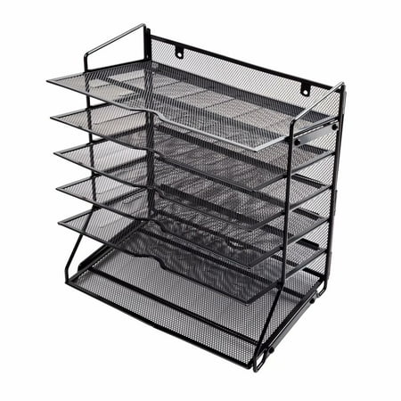 HGMart Wall Mount File Organizer 6-Tier Mesh Desktop File Organizer Document Letter Tray Holder for Office or Home, Black