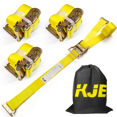 KJE E-Track Ratchet Straps (4 Pack) - 2" x 20' Heavy Duty Cargo Tie-Downs - 4,500LBS Capacity - for Cargo Vans, Trucks & Trailers - Standard E Track Fitting