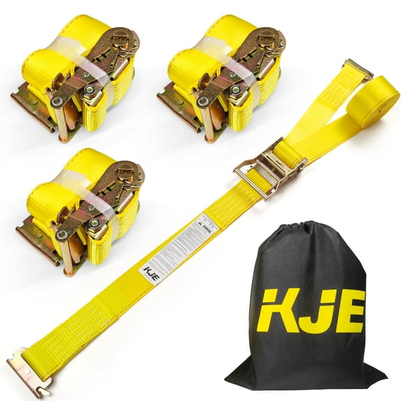 KJE E-Track Ratchet Straps (4 Pack) - 2" x 20' Heavy Duty Cargo Tie-Downs - 4,500LBS Capacity - for Cargo Vans, Trucks & Trailers - Standard E Track Fitting
