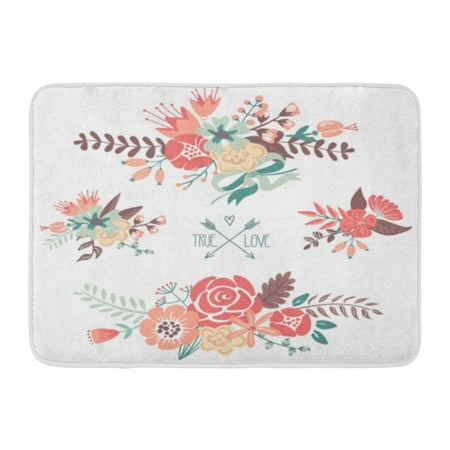 Wedding Clipart Graphics (GODPOK Peony Pink Vintage Cute Floral Bouquets Retro Flowers Green Wedding Clipart Rug Doormat Bath Mat 23.6x15.7)