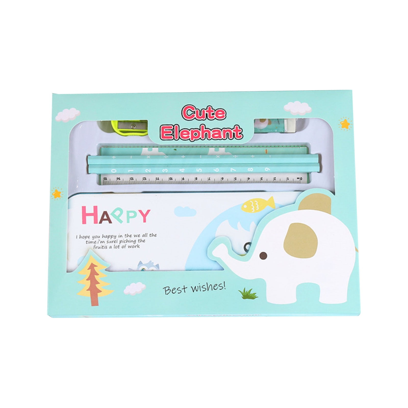 Stationery Set 6Pcs Cute Cartoon Stationery Kit Portable All-in-One Writing Supplies Assorted Stationery Organizer Pack Premium Stationery Set for Daily Writing Journaling Everyday Organization