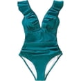 thumbnail image 4 of Traje de baño de una pieza Monokini con cuello en V de mujer azul con cordones y volantes Rojo Verde Cocina, Decoración y Otros, 4 of 5