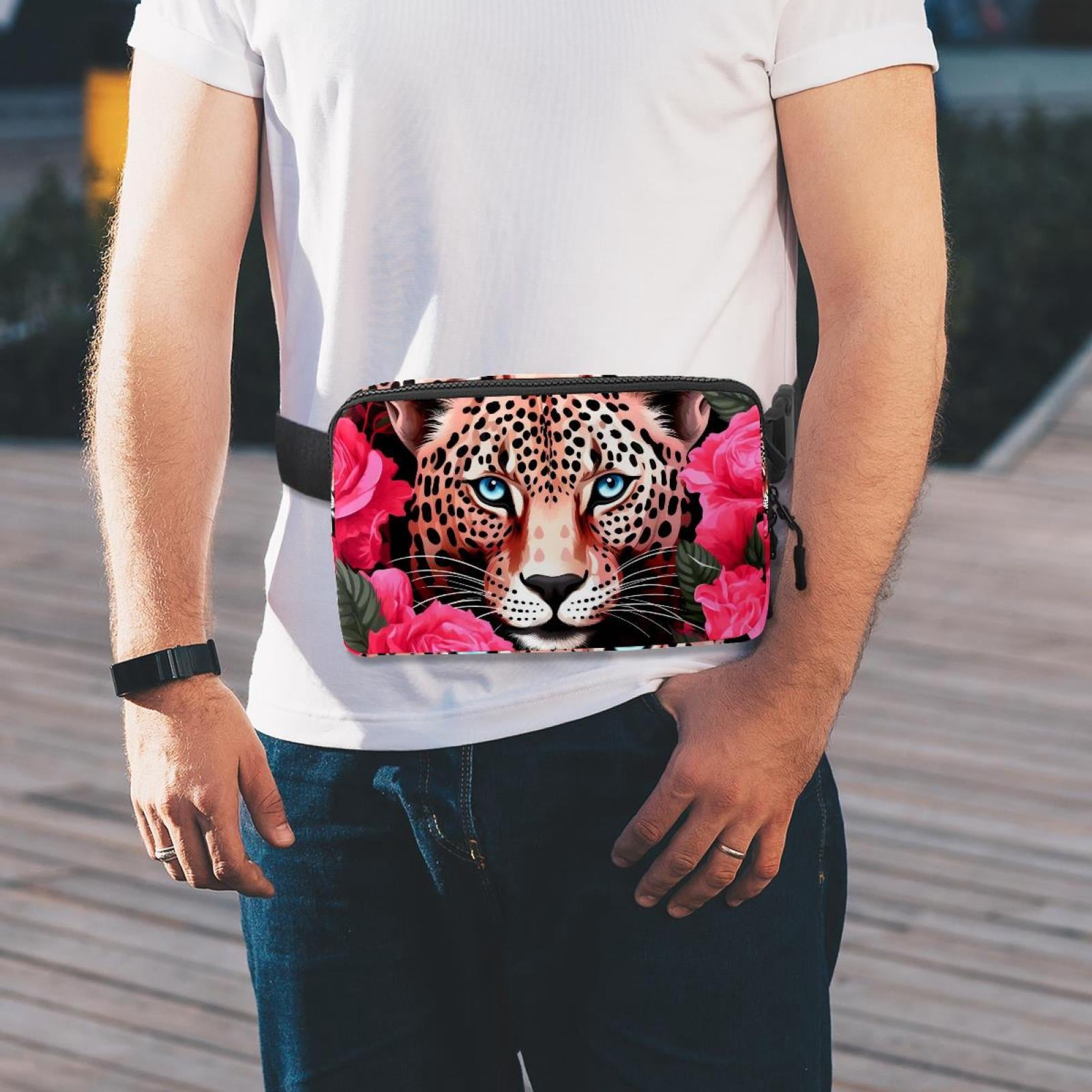Rose Leopard Running Belt Fanny Pack Belt Bag with Extension Strap Lightweight Adjustable Unisex
