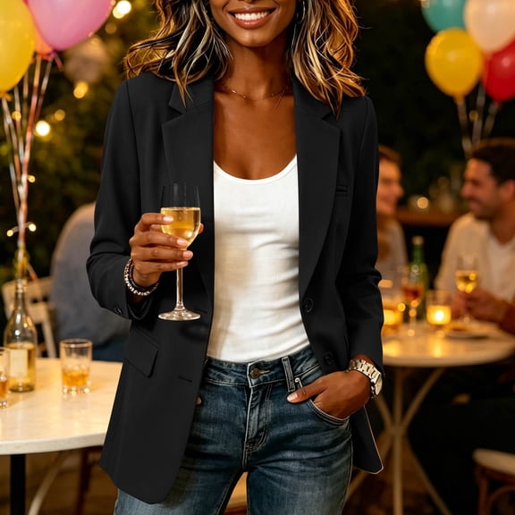 Blazers for Women Lapel Business Casual Blazers Long Sleeve Plus Size Cropped Work Office Suit Jacket