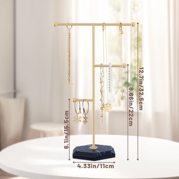 3 Tier Gold Jewelry Organizer Stand, Necklace & Bracelet Holder Display Tree, Jewelry Storage Rack for Rings, Earrings and Accessories, Tabletop Jewelry Display for Women